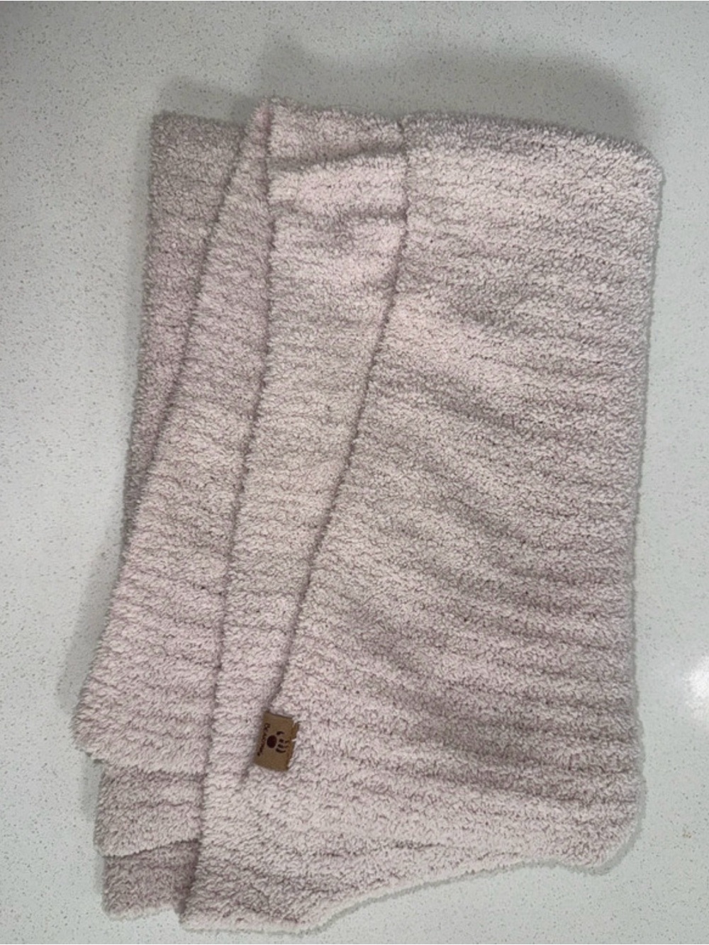 BearPaw pale pink baby blanket & hat set chenille sweater knit soft cozy ribbed